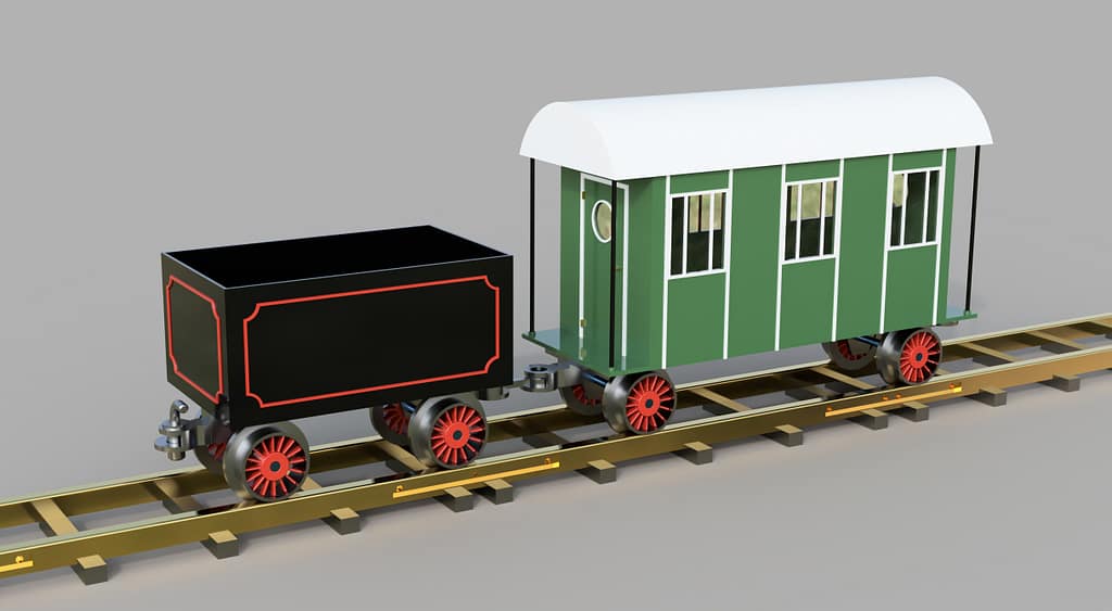 Rendered Image of Tender and small passenger wagon